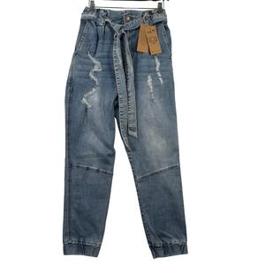 Blue Turtle Sustainable Belted‎ Joggers Size 11 Distressed Paperbag Waist Boho